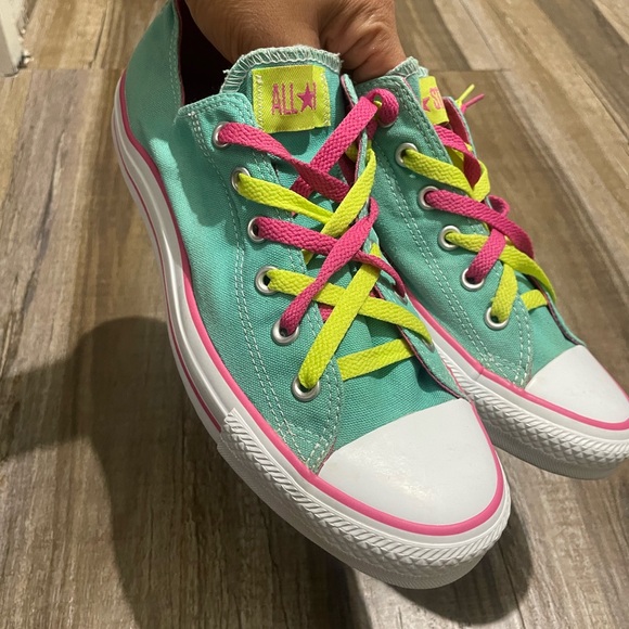 Converse Aqua and Neon Sneakers - Picture 2 of 4